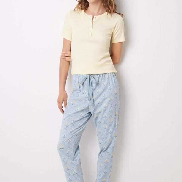 women'secret pijamale de bumbac DAILY NORDIC BOTANICAL culoarea galben