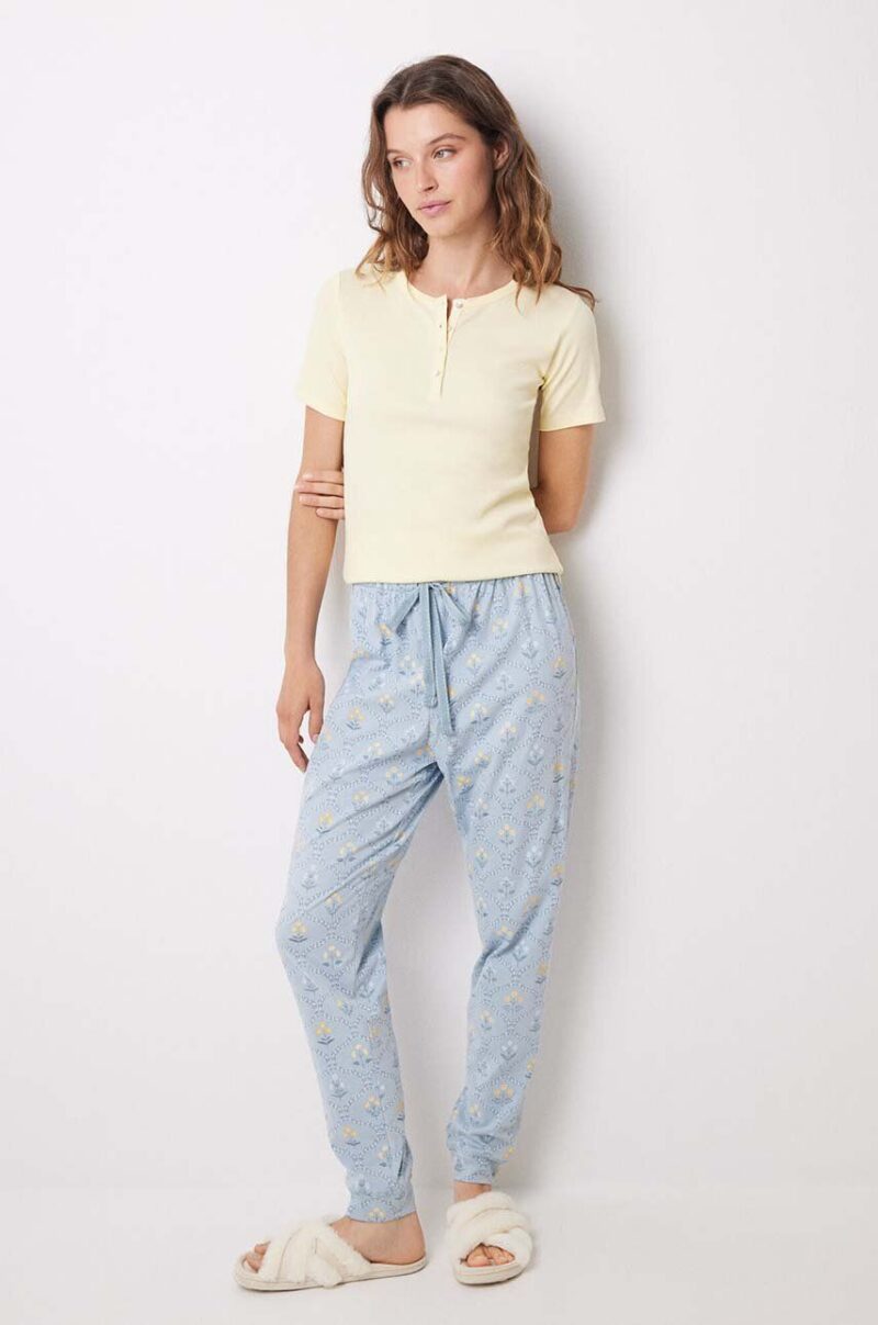 women'secret pijamale de bumbac DAILY NORDIC BOTANICAL culoarea galben