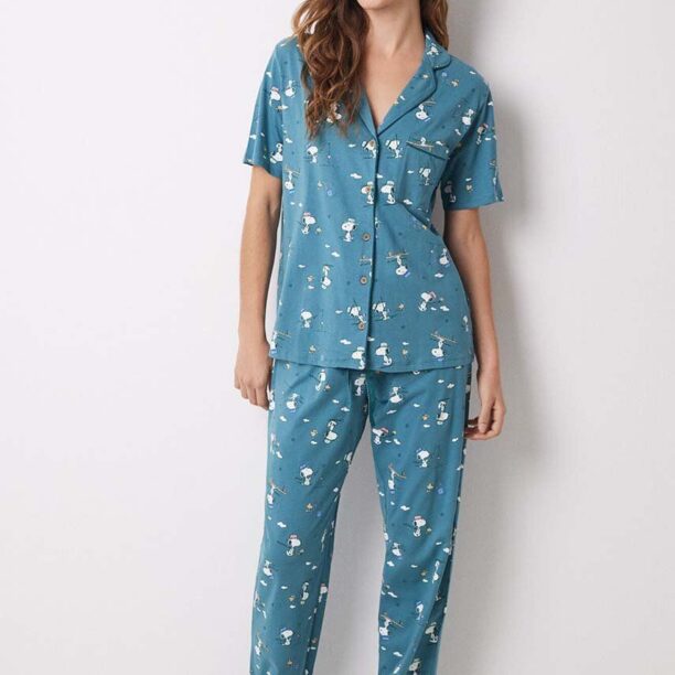 women'secret pijamale de bumbac Snoopy culoarea verde