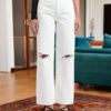 Blugi high waist wide leg - alb