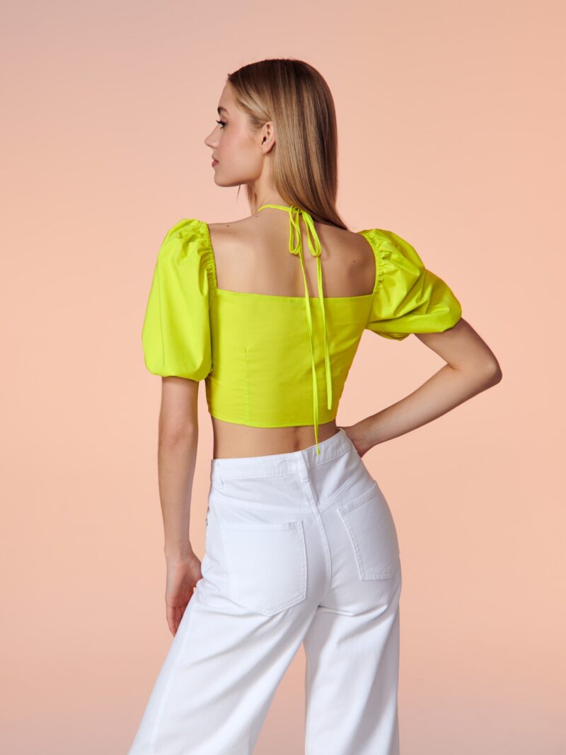 Preţ Crop top cu șnur decorativ - verde-gălbui