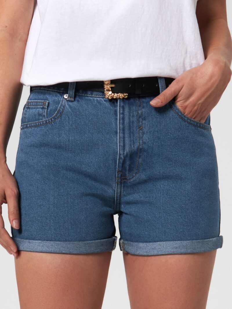 Cumpăra Pantaloni scurți mom din denim high waist - bleumarin