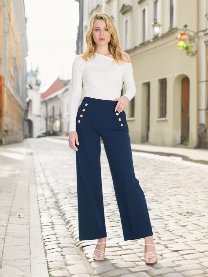 Pantaloni wide leg - bleumarin preţ