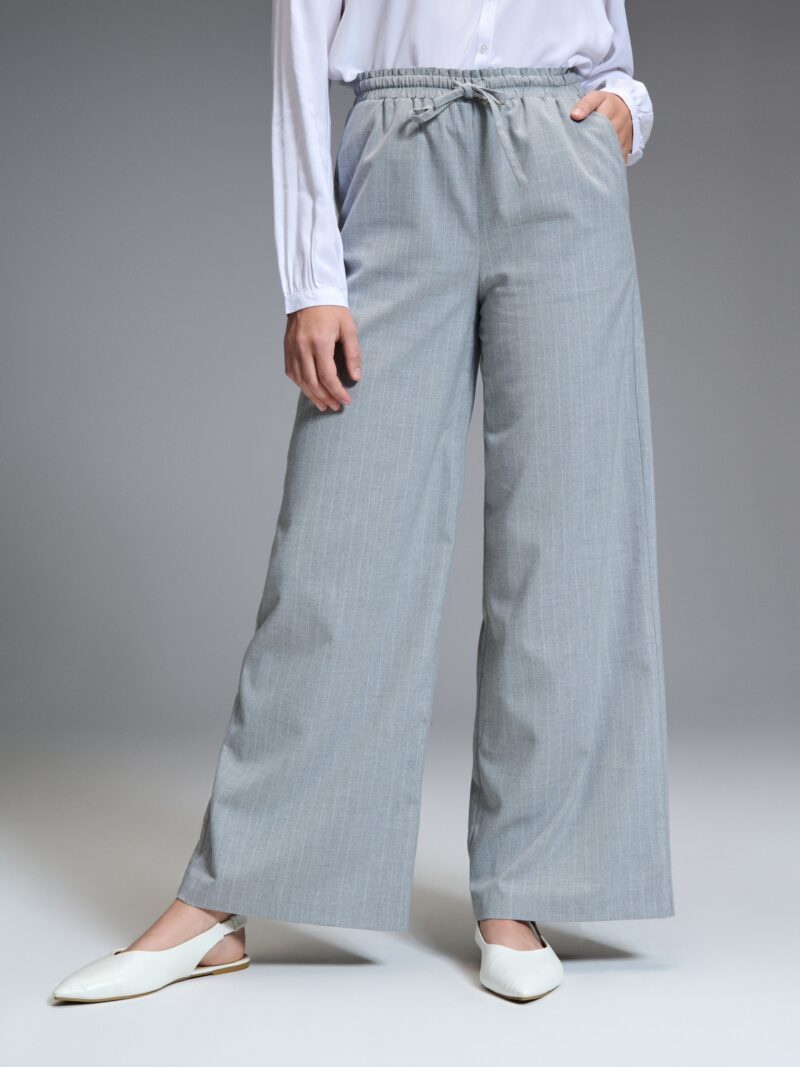 Pantaloni wide leg - gri deschis preţ