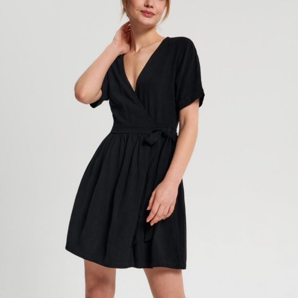 Rochie cu adaos de in - negru preţ