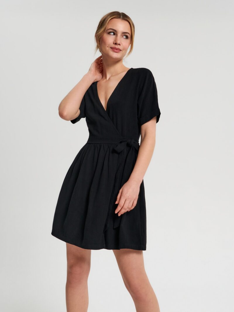 Rochie cu adaos de in - negru preţ