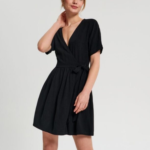 Rochie cu adaos de in - negru