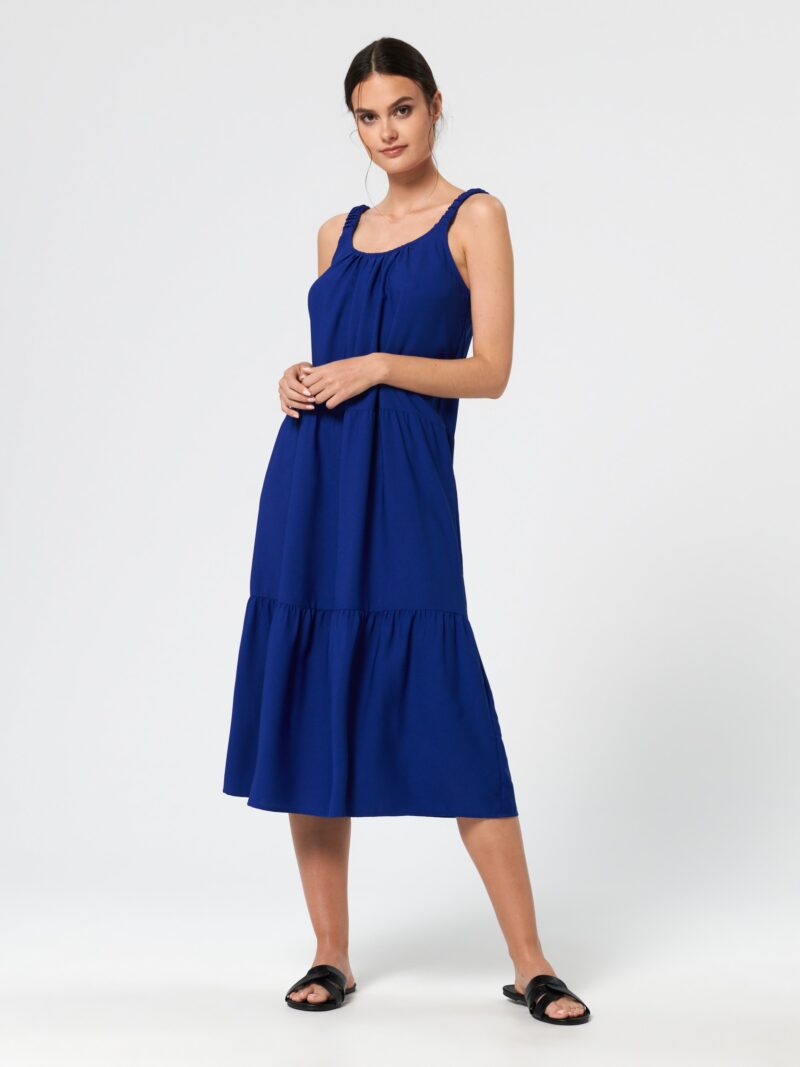 Rochie midi cu bretele - bleumarin preţ