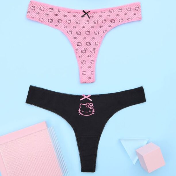 Set de 2 perechi de chiloți tanga Hello Kitty - multicolor