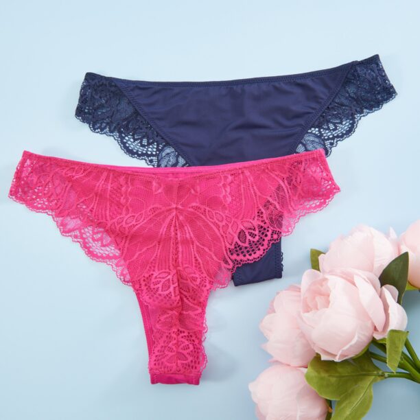 Set de 2 perechi de chiloți tanga - roz-fuchsia preţ