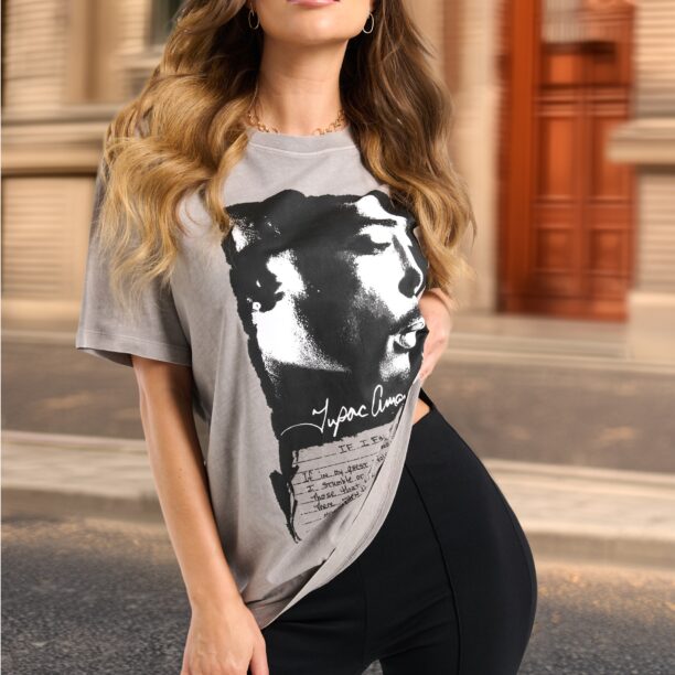 Tricou 2Pac - gri deschis preţ