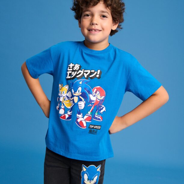 Preţ Tricou Sonic the Hedgehog cu mânecă lungă - acvamarin