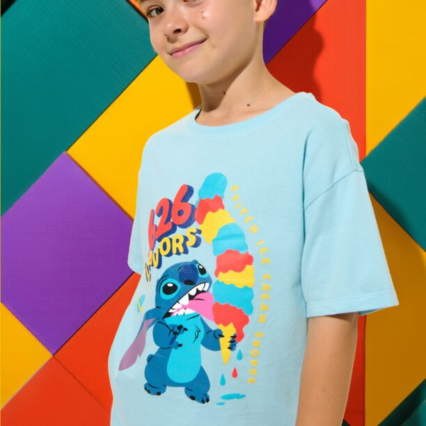 Tricou Stitch - turcoaz-pal preţ