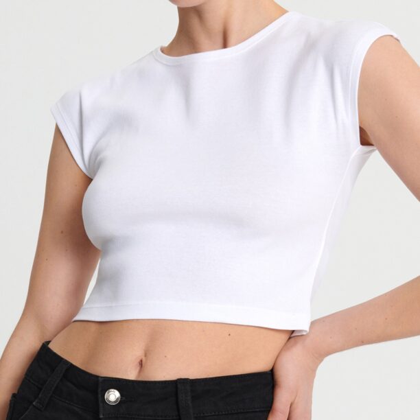 Tricou crop top - alb preţ