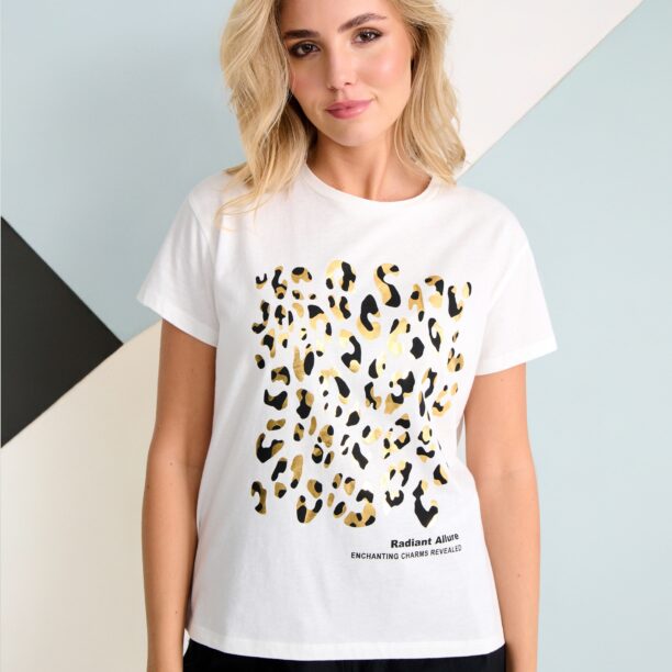 Tricou cu imprimeu animal - crem preţ