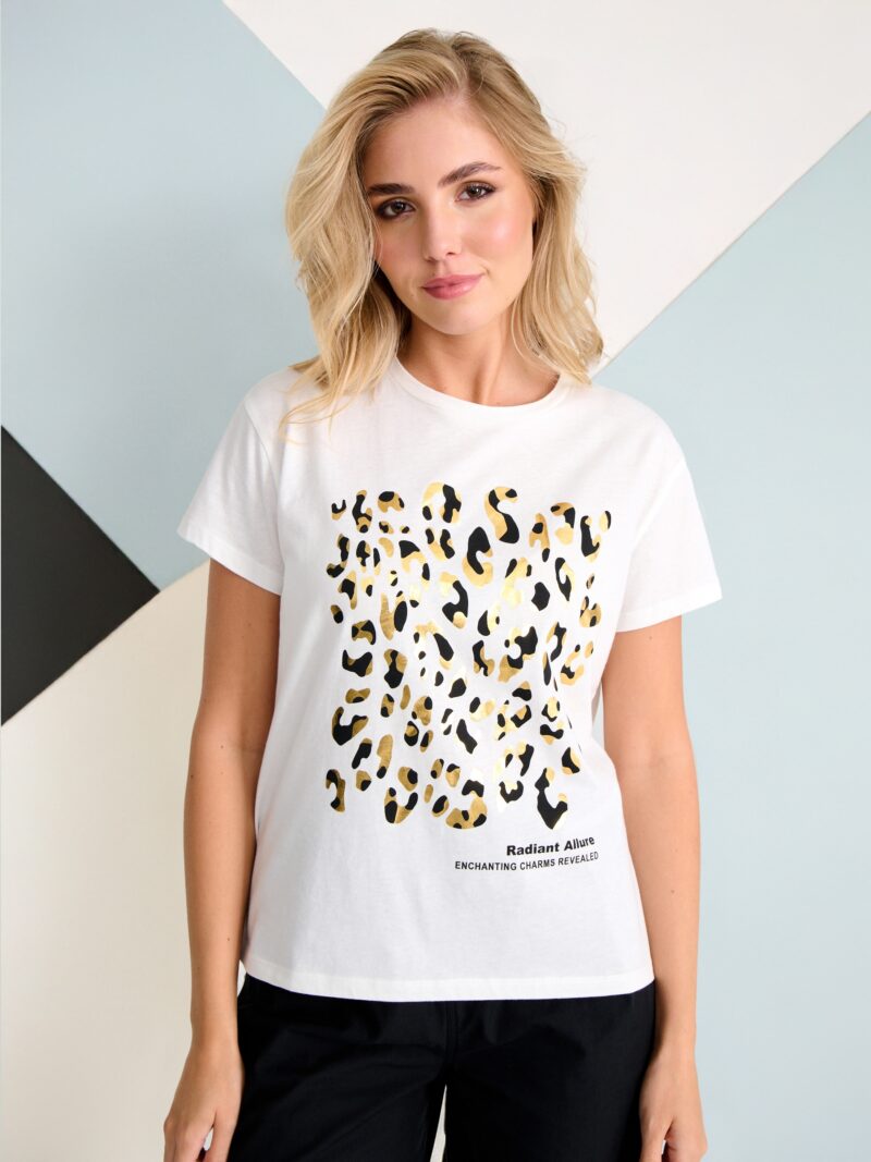 Tricou cu imprimeu animal - crem preţ