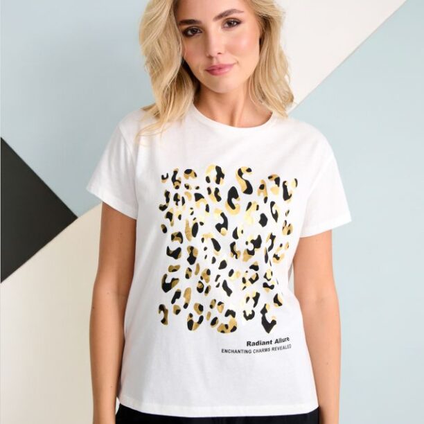 Tricou cu imprimeu animal - crem