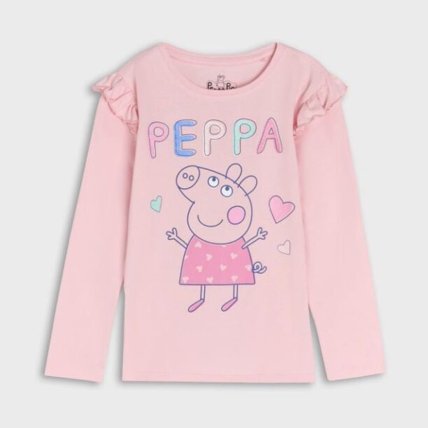 Tricou cu mânecă lungă Pepe Pig - roz-pastel