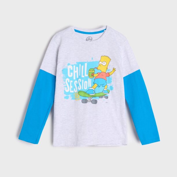 Tricou cu mânecă lungă The Simpsons - gri deschis preţ