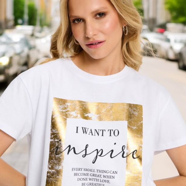 Tricou cu mânecă lungă și imprimeu - alb