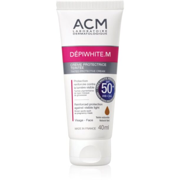 ACM Dépiwhite M crema protectoare cu efect de tonifiere SPF 50+ Natural Tint 40 ml