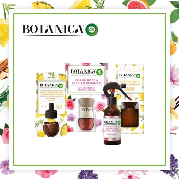 Air Wick Botanica Island Rose & African Geranium lumânare parfumată  cu aromă de trandafiri 205 g preţ