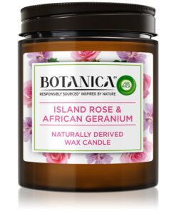 Air Wick Botanica Island Rose & African Geranium lumânare parfumată  cu aromă de trandafiri 205 g