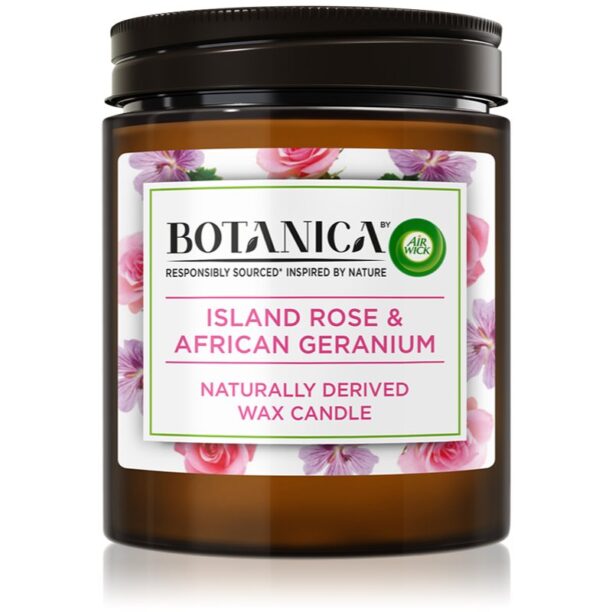 Air Wick Botanica Island Rose & African Geranium lumânare parfumată  cu aromă de trandafiri 205 g