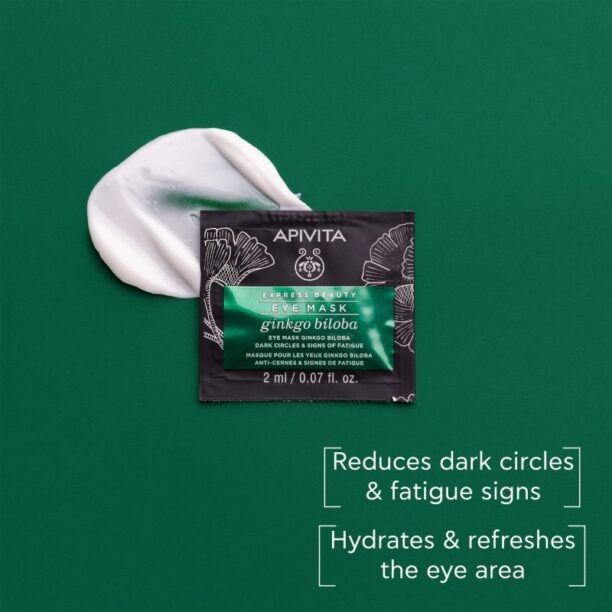 Cumpăra Apivita Express Beauty Eye Mask Gingko Biloba masca pentru ochi împotriva ridurilor și a cearcănelor întunecate 2 x 2 ml