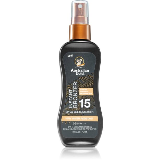 Australian Gold Instant Bronzer spray protector pentru plajă cu efect autobronzant SPF 15 100 ml