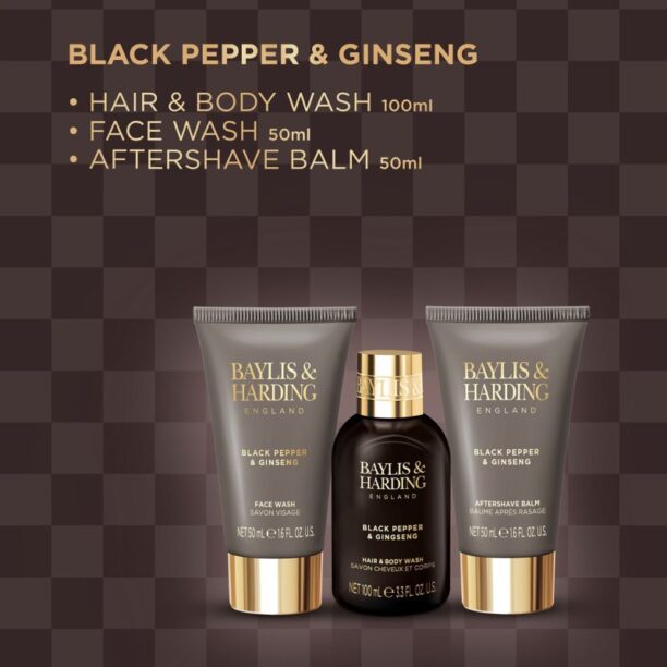 Cumpăra Baylis & Harding Black Pepper & Ginseng set cadou geanta de cosmetice pentru bărbați