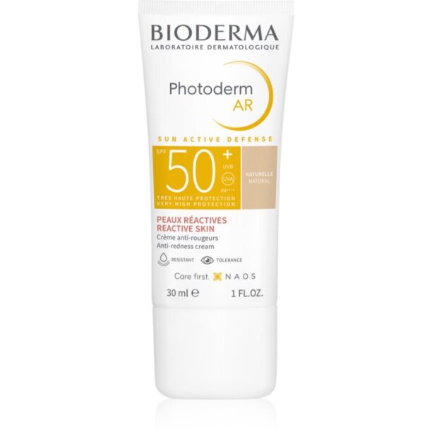 Bioderma Photoderm AR cremă tonifiantă protectoare pentru piele sensibilă cu tendințe de înroșire SPF 50+ culoare Natural 30 ml