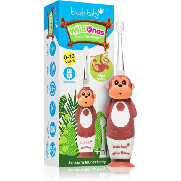 Cumpăra Brush Baby WildOnes WildOne periuta de dinti electrica + 2 capete de schimb pentru copii Monkey 1 buc