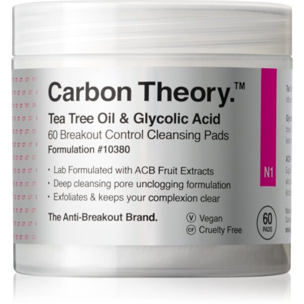 Carbon Theory Tea Tree Oil & Glycolic Acid dischete demachiante pentru strălucirea și netezirea pielii 60 buc preţ