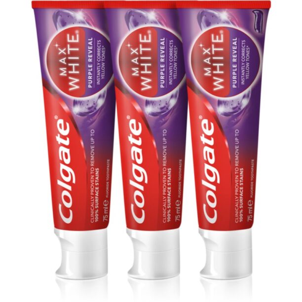 Colgate Max White Purple Reveal pastă de dinți revigorantă 3x75 ml preţ