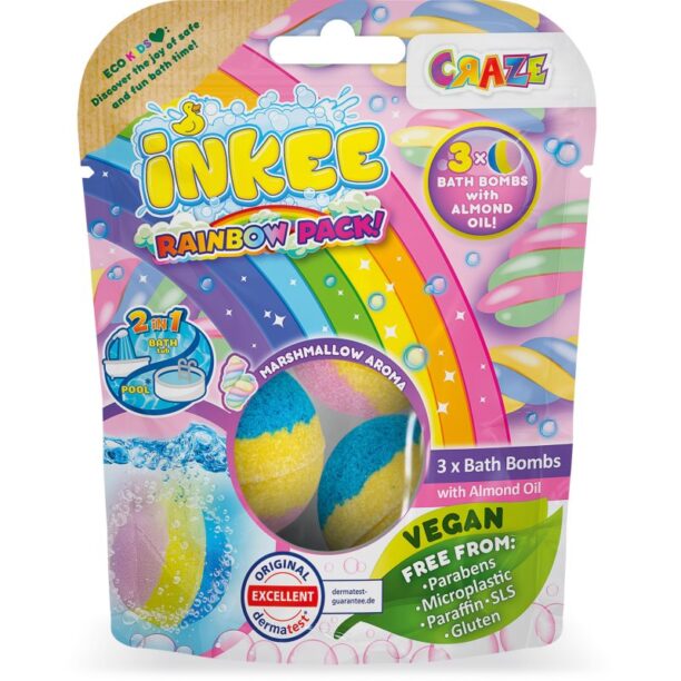 Craze INKEE Rainbow Multipack Bombe efervescente de baie cu ulei de migdale 3 buc