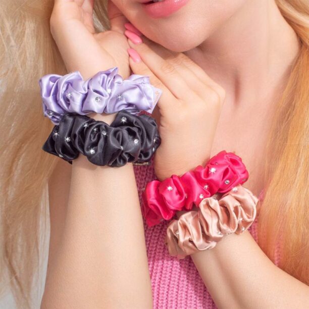 Preţ Crystallove Crystalized Silk Scrunchie elastic pentru păr din mătase culoare Black 1 buc