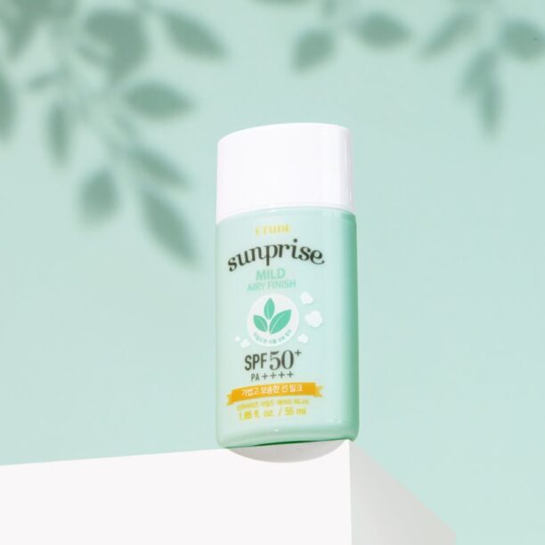 Original ETUDE Sunprise Mild Airy Finish fluid protector cu minerale pentru fata SPF 50+ 55 ml