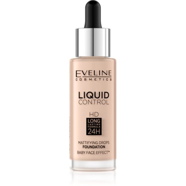 Eveline Cosmetics Liquid Control fond de ten lichid pipeta culoare 002 Soft Porcelain 32 ml preţ