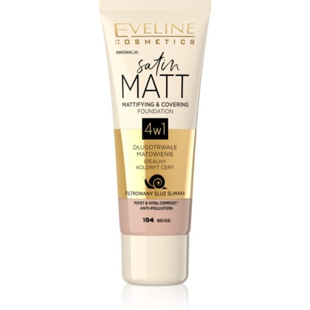 Eveline Cosmetics Satin Matt machiaj cu efect matifiant extract de melc culoare 104 Beige 30 ml preţ