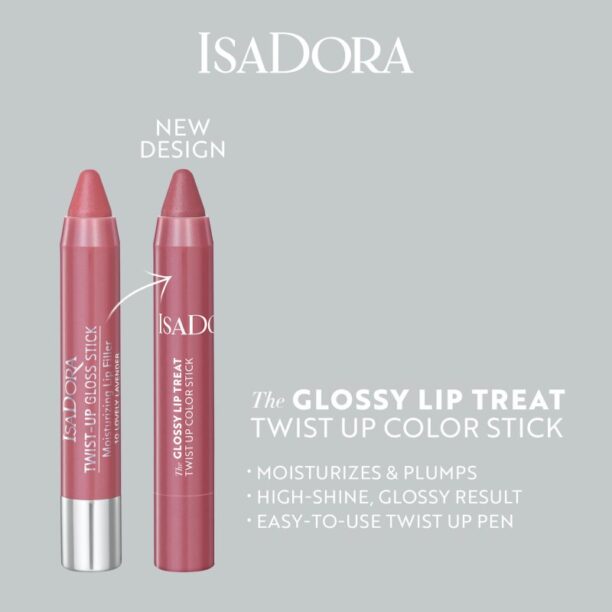 Preţ IsaDora Glossy Lip Treat Twist Up Color ruj hidratant culoare 12 Rhubarb Red 3.3 g