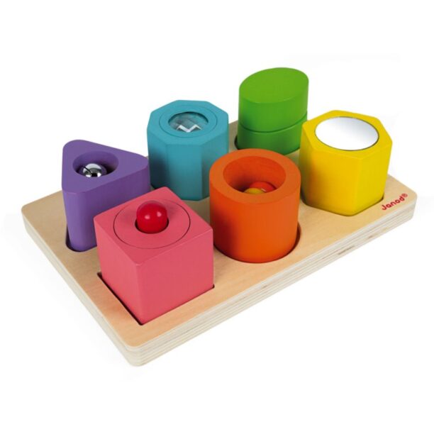 Cumpăra Janod Wood Shapes and Sound jucărie interactivă cu piese care se pot insera 12 m+ 6 buc