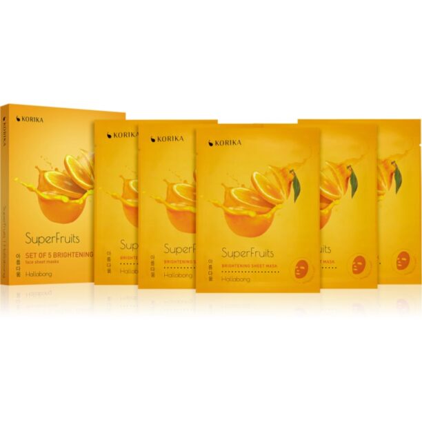 KORIKA SuperFruits Hallabong - Set of 5 Brightening Face Sheet Masks set de măști de față la un preț mai avantajos pentru o piele mai luminoasa Hallab