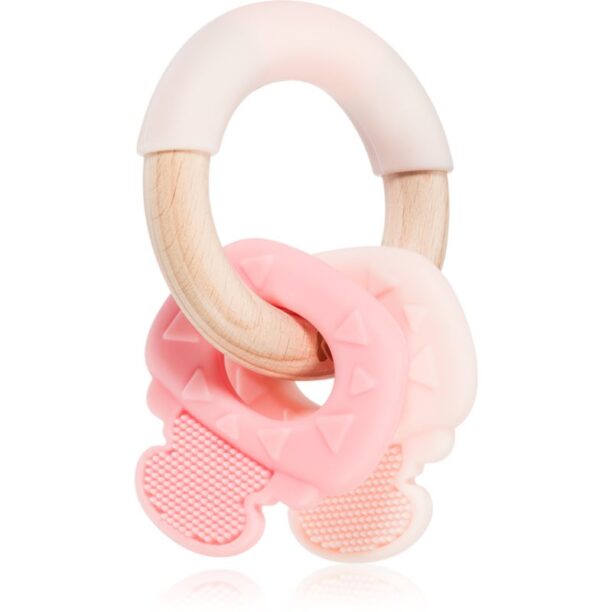 Kikkaboo Silicone and Wood Teether Keys jucărie pentru dentiție Pink 1 buc