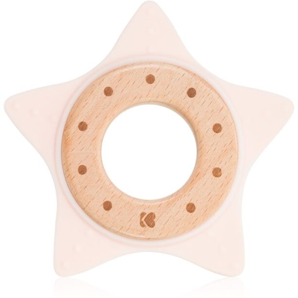 Kikkaboo Silicone and Wood Teether Star jucărie pentru dentiție Pink 1 buc