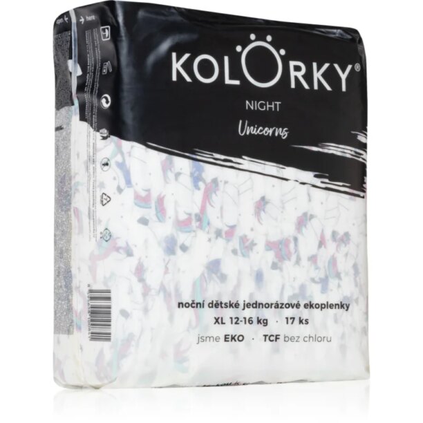 Kolorky Night Unicorn scutece ECO de unică folosință pentru ingrijire de noapte si protectie marimea XL 12-16 Kg 17 buc preţ