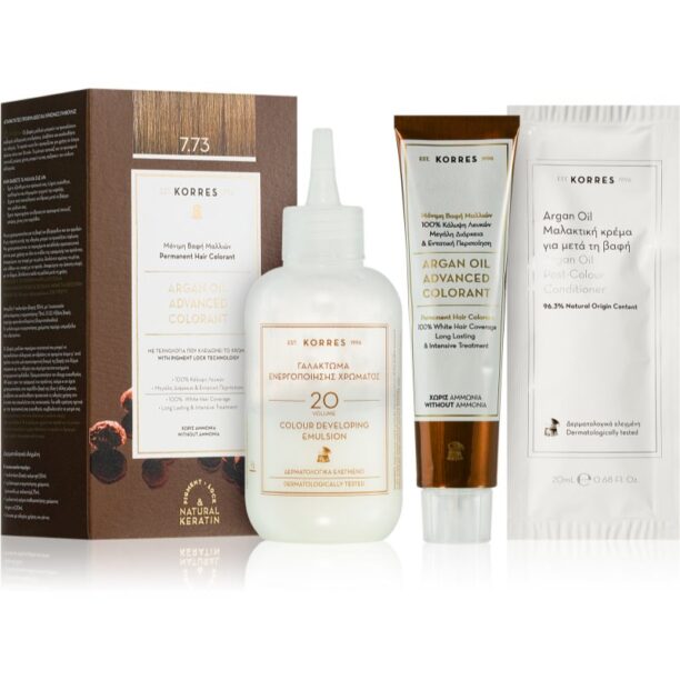 Korres Argan Oil Culoare permanenta pentru par cu ulei de argan culoare 7.73 Golden Mocha 50 ml preţ