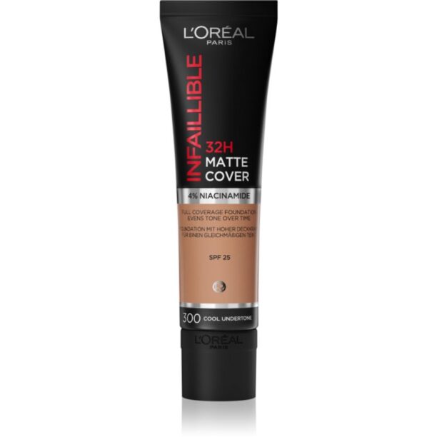 L’Oréal Paris Infallible 32H Matte Cover machiaj matifiant de lungă durată SPF 25 culoare 300 (Cool Undertone) 30 ml preţ