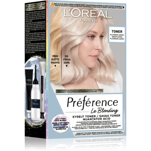 L’Oréal Paris Préférence Le Blonding Toner toner acid neutralizarea subtonurilor de alamă culoare 01 Platinum Ice 1 buc preţ