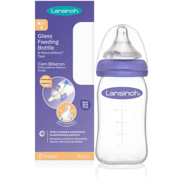 Lansinoh NaturalWave Glass biberon pentru sugari Slow 160 ml